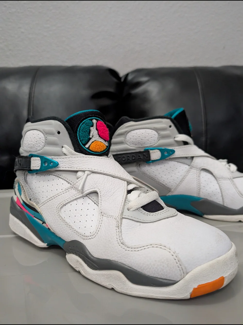 Nike Air Jordan 8 Retro GS South Beach Sneakers White Teal 7Y / Women’s 8.5